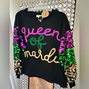 NWT Queen of Mardi Gras New Orleans Sequin Sweatshirt Top Shirt